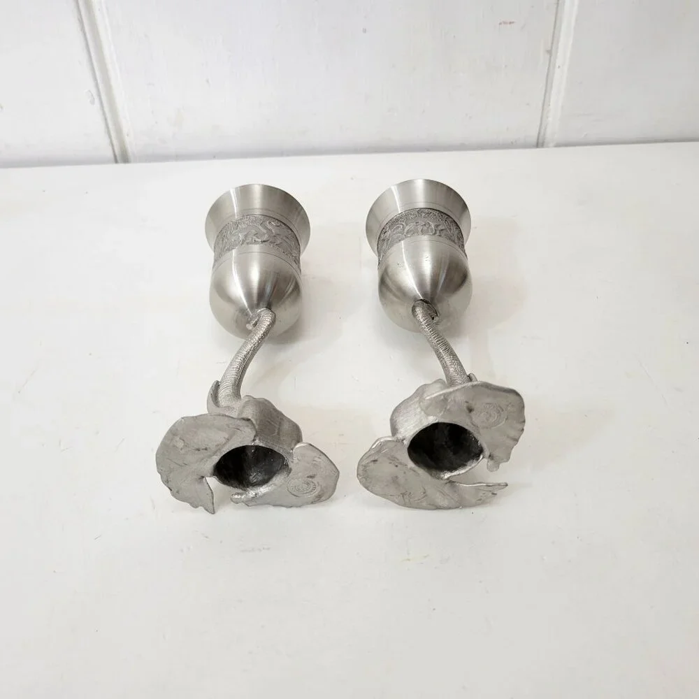Elephant-Themed Pewter Wine Goblets Pair - Picture 8 of 11